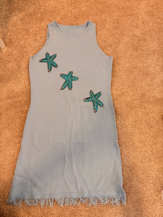 Dresses & Skirts - Light Blue Tank Dress with Embellished Starfish